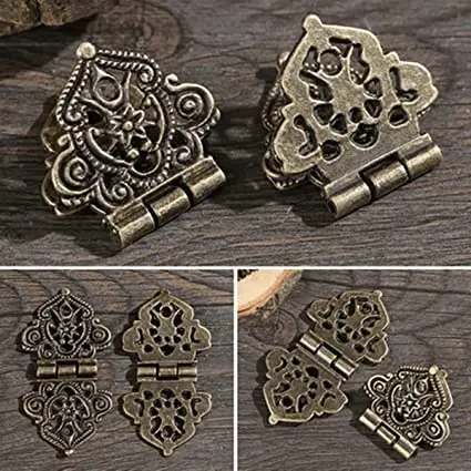 10 Pcs Antique Bronze/Gold Decorative Hinges Wood Box Cabinet Door Butt Hinges Old Chinese Style Furniture Hardware with Screws