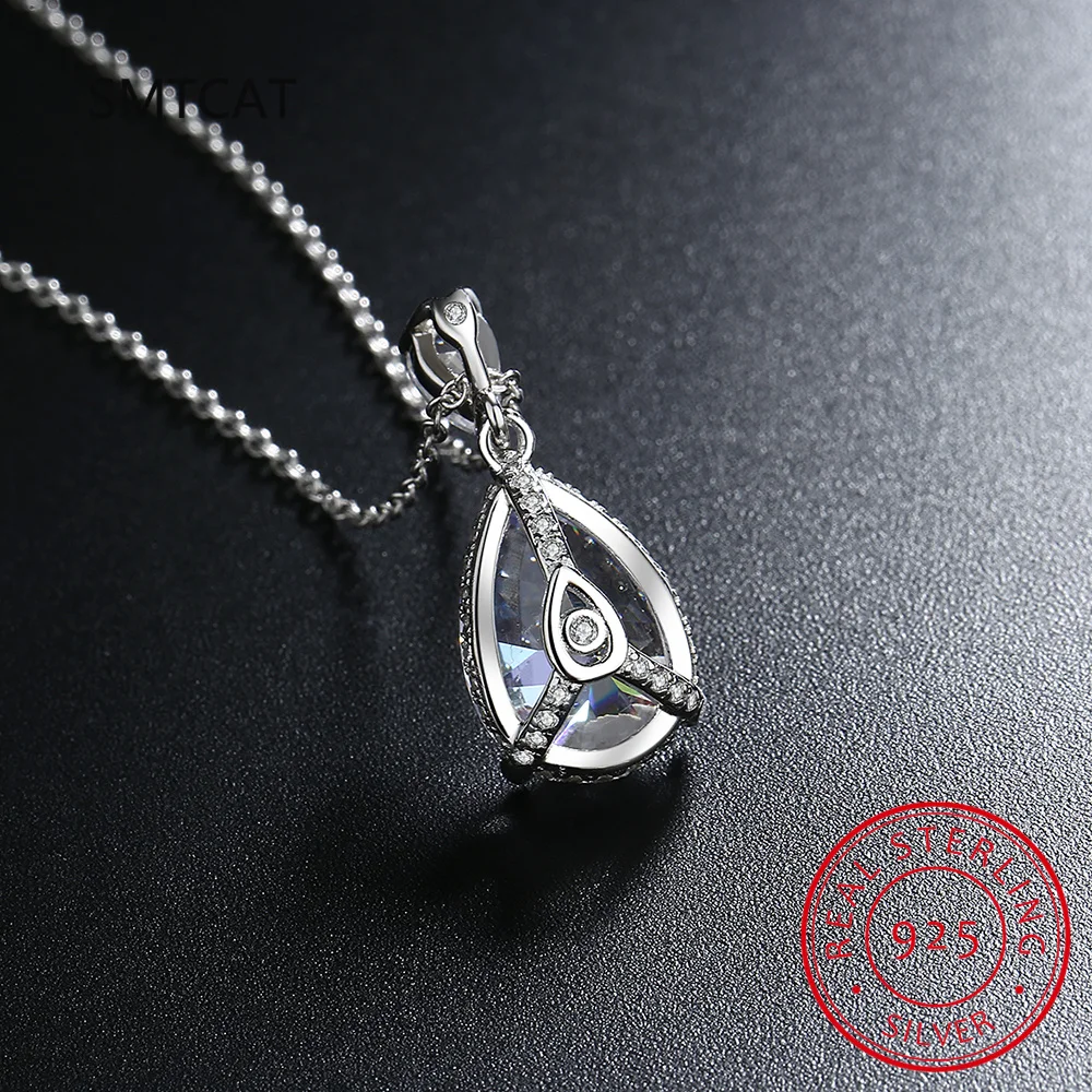 Moissanite Necklace 14K White Gold 2 Carat Pear Teardrop Cut D Color Moissanite Diamond Necklace Fine Jewelry