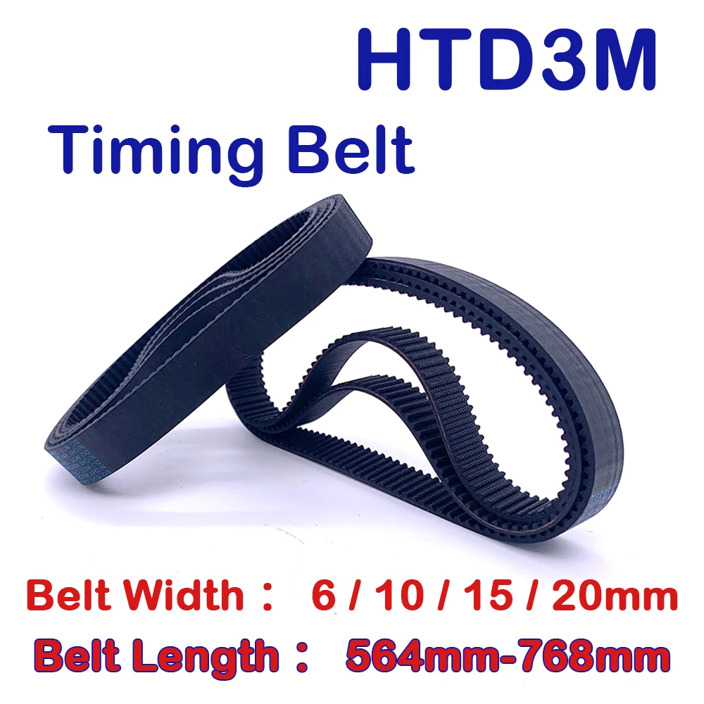 HTD 3M Timing Belt Perimeter 564mm To 768mm 3M Closed Loop Rubber Belt Width 6 10 15 20mm Rubber HTD3M Synchronous