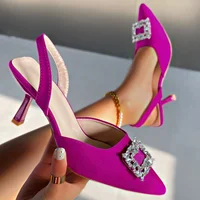 Crystal Shallow Women Shoes Pointed Toe Mid Heels Elegant Sandals Trend Fashion Pumps Slingback Dress Spring Zapatos Mujer