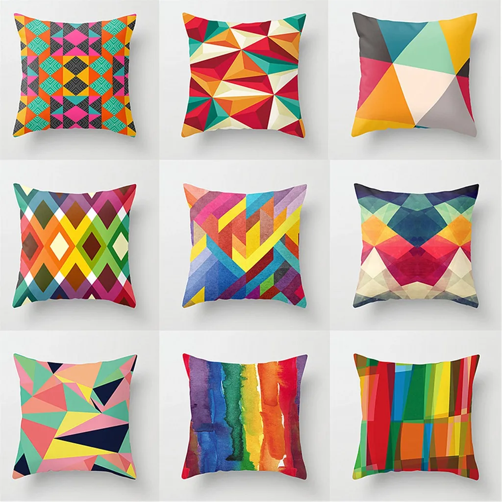 

Rainbow Geometric Pillowcase Sofa Cushion Cover Home Bedding Pillowcase