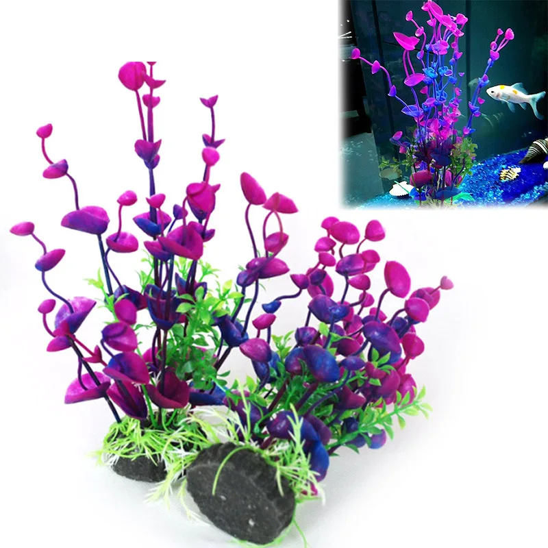 

Искусственное искусственное пластиковое растение, фиолетовый цветок, искусственное растение для аквариума, аксессуары для аквариума, украшение, искусственное украшение