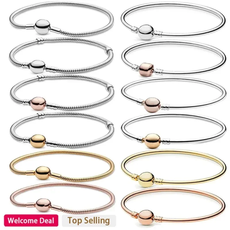 

2024 Hot selling Women's Classic 925 Sterling Silver Bracelet Original Charm Ring Earrings DIY Gift Luxury Jewelry Necklace