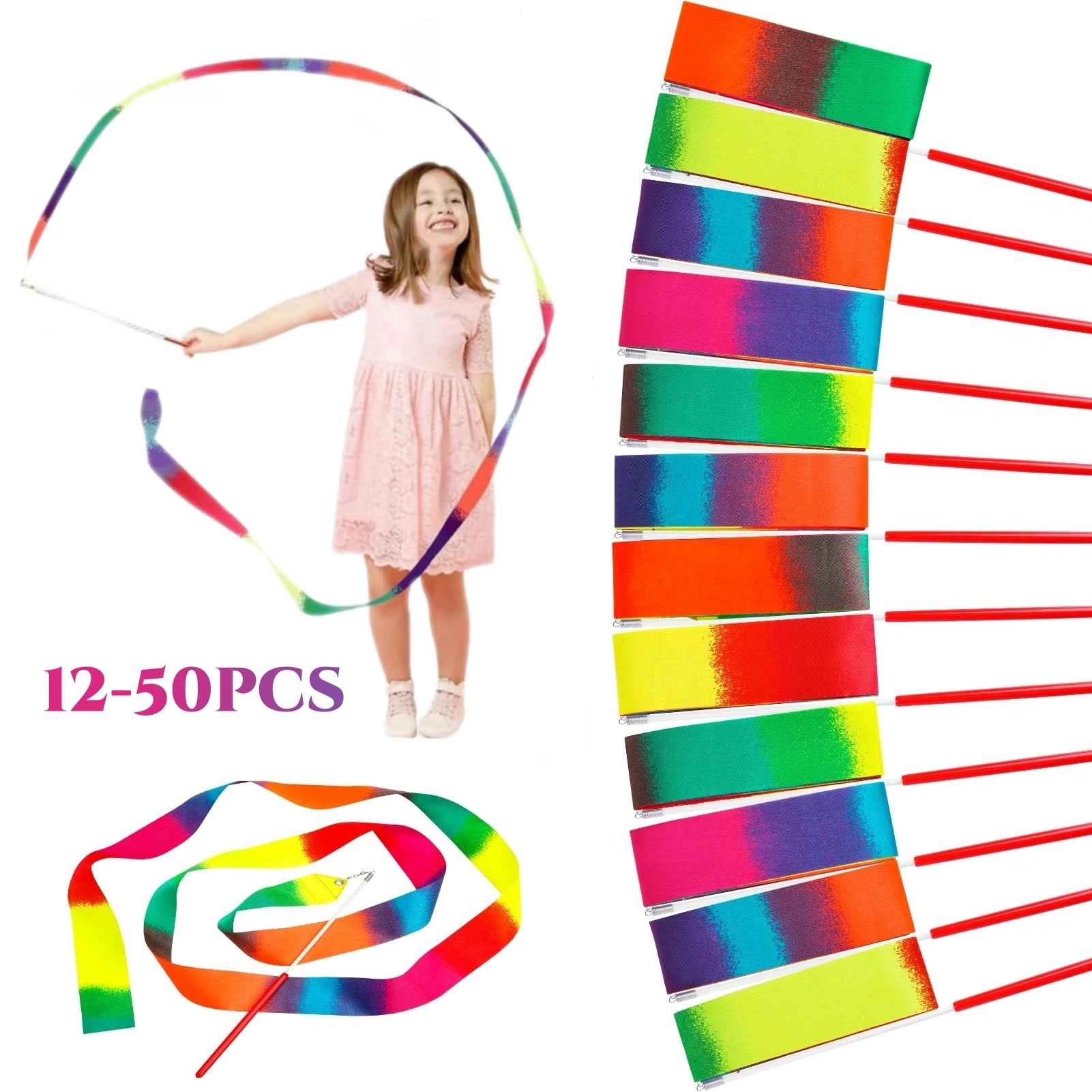 

12-50PCS Ribbon Dancer Wands For Kids Rainbow Ribbon Streamers Party Favors Goodie Bags Stuffers Girls Birthday Decoration 78in