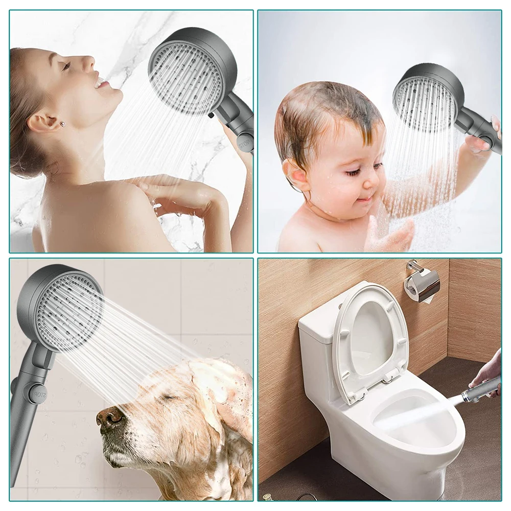 Xiaomi 5 Mode Adjustable High Pressure Shower One-key Stop Water Massage Shower Head Water Saving Black Shower Bathroom Parts 6
