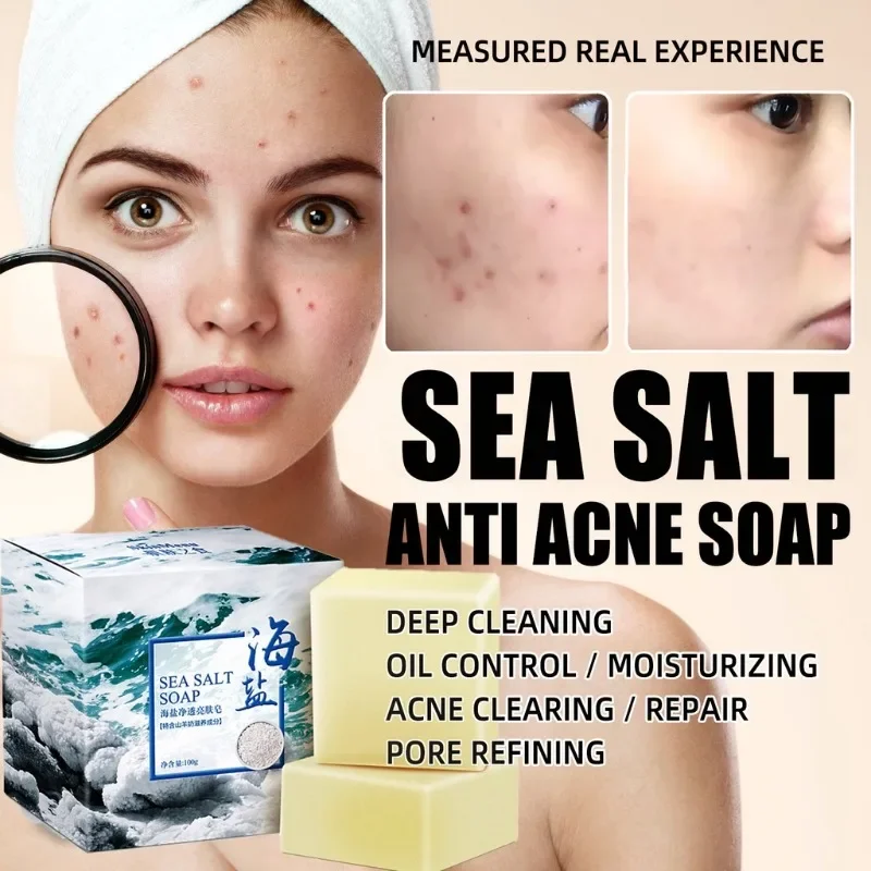 

Sea Salt Soap Removal Pimple Pores Acne Treatment Cleaner Moisturizing Goat Milk Face Wash Soap 100g