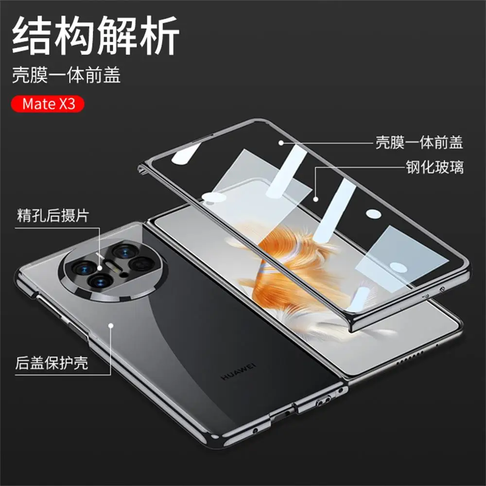 For Huawei Mate X3 Case Ultra Thin Transparent Electroplated With Tempered Film Folding Shockproof Hard Back Cover Accessories