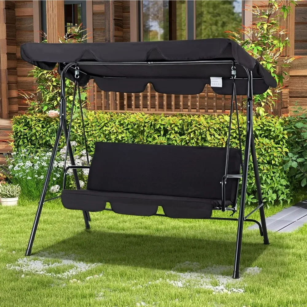 

Outdoor Patio Swing Chair for Adults, 3-Seat Porch Swings with Adjustable Canopy, Outside Swing Bench for Backyard, Garden, Yard