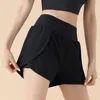 Anti-glare Lining 2 in 1 Yoga Shorts Side Pockets Hem Elastic Sports Shorts Loose Fitting Breathable Fitness Shorts Summer