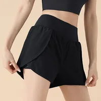 Anti-glare Lining 2 in 1 Yoga Shorts Side Pockets Hem Elastic Sports Shorts Loose Fitting Breathable Fitness Shorts Summer