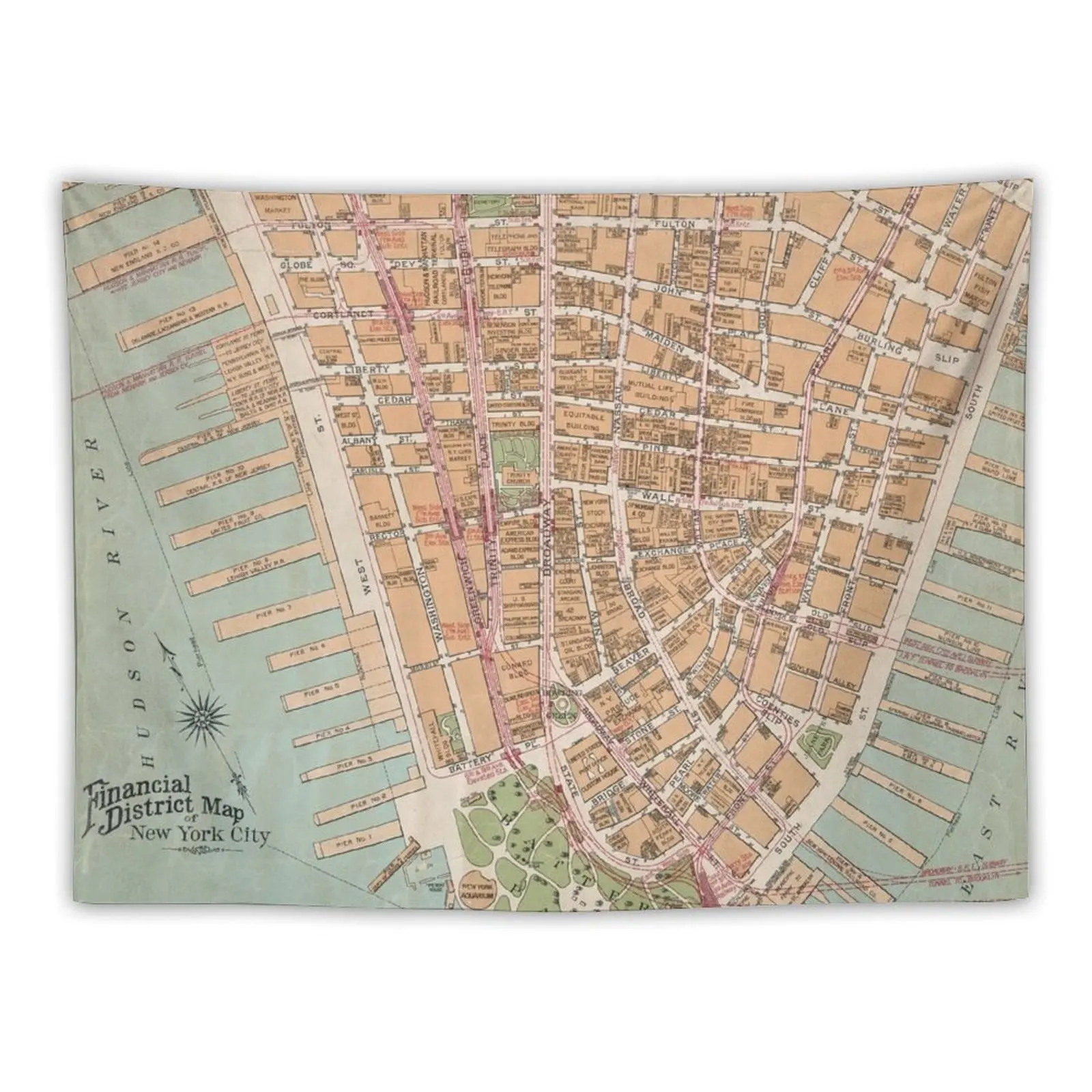 

Vintage Map of Lower Manhattan (1921) Tapestry Room Ornaments Bedroom Organization And Decoration Tapestry