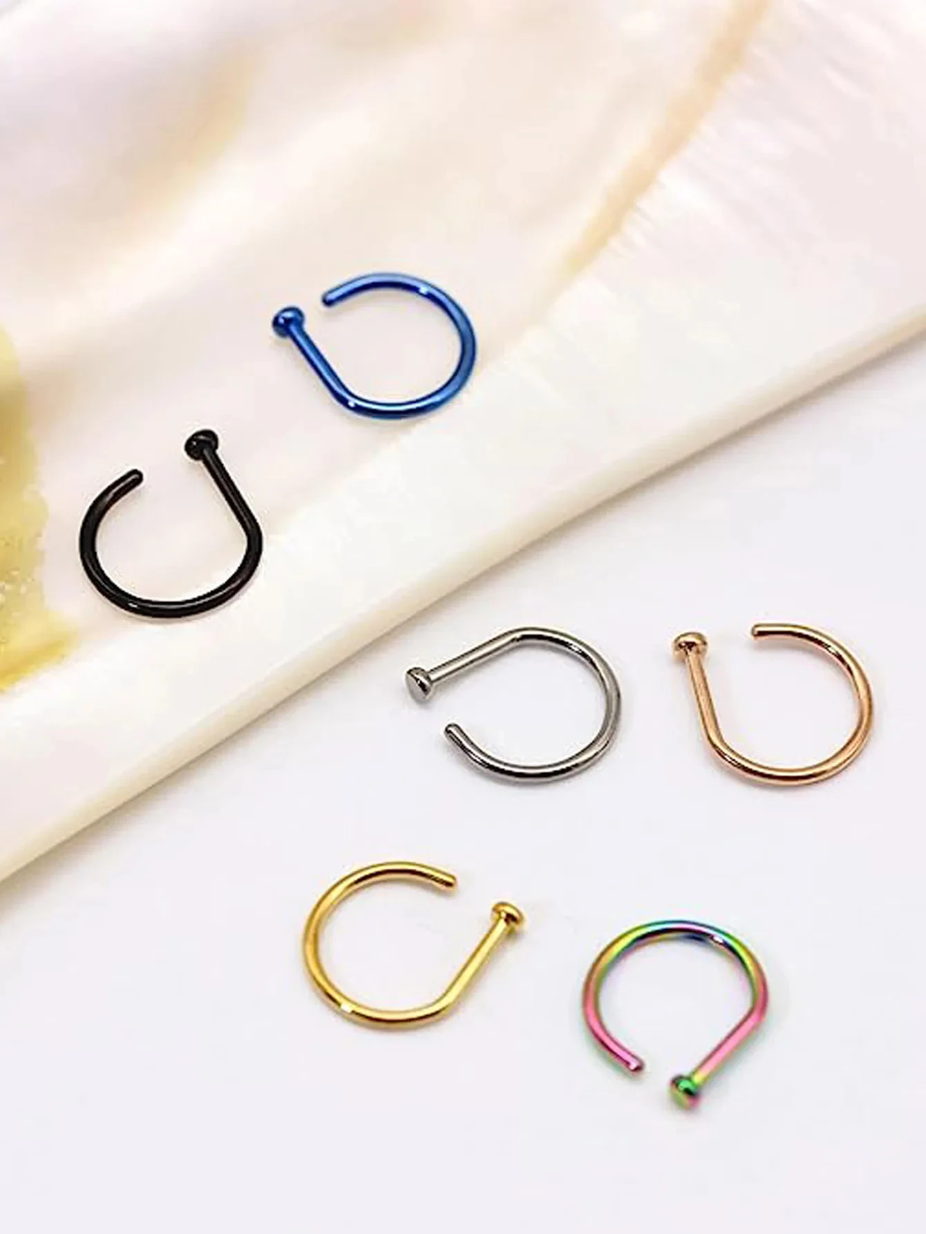 Edelstahlring für die Nase, neuer gebogener Barbell, Fake-Nasenpiercing, D-förmiger Tragus-Helix-Ohrstecker, Hoop-Septum – Detail 5