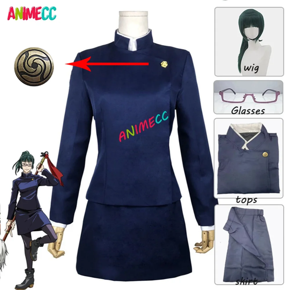 

Anime Jujutsu Kaisen Cosplay Costume Maki Zenin Wig Top Skirt Zen In Maki Halloween Christmas Party Uniform Women Men Wig Shoes