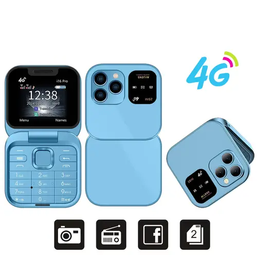 SERVO Mini Flip Mobile Phone 4G/2G Cellular 1.77" Diaplay Speed Dial Flashlight Recorder FM Radio Dual SIM Foldable Cellphones - Image 10