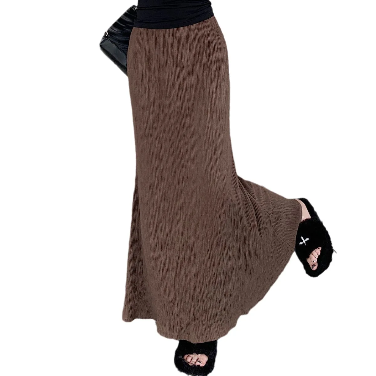 

Autumn 2023 Lazy Style Halfbody Dresses Women French Vintage Pleated A-line Fish Tail Dress High Waist Slim Covers Long Skirts