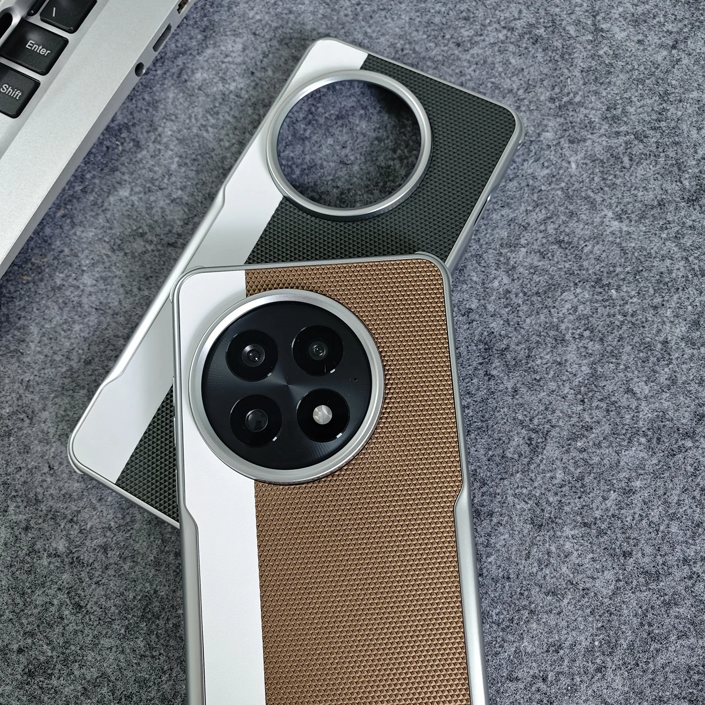 Classic Leather Texture Case with Electroplated Frame and Glare Camera Protection