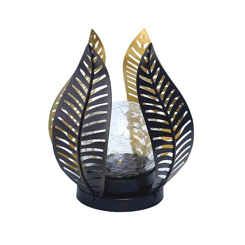 

Garden Lights Decorative Lights Crackle Globe Glass,Metal Palm Leaf Solar Lights For Outdoor Decor On Garden