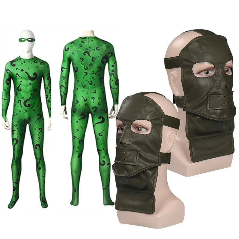 

Костюм для косплея Riddler, Мужская Фантазийная маска для взрослых, шлем, костюм для костюмированной вечеринки на Хэллоуин