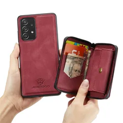 Premium 2 - in - 1 Leather Wallet Case with Detachable Card Holder & Magnetic Flip Cover - Galaxy A42 5G (Red)