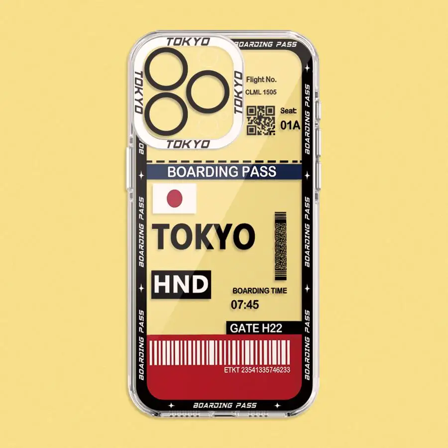Hülle für iPhone 17 Pro Max 12 13 Mini Air 6 6S 16 Plus 11 15 14 7 8 SE X XS XR Clear Phone Cover Tokyo Seoul Boarding Pass – Detail 5
