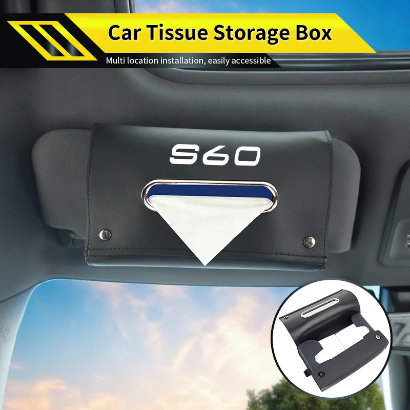 볼보 S60 XC90 XC60 C30 C70 XC40 V40 XC70 V70 V60 V50 S80 S40용 가죽 차량용 걸이식 티슈 박스 티슈 정리함