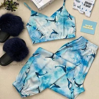 Women Silk Satin Pajamas Set V-neck Sleeveless Top Sleepwear Nightwear Sexy Lavender Print Pijamas Homewear Clothes Loungewear - Image 6