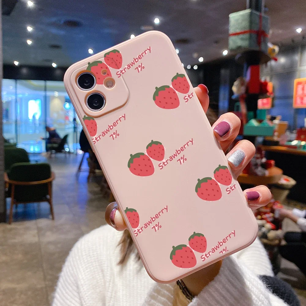 Summer Fruit Shockproof Pink Phone Case with Strawberry Design