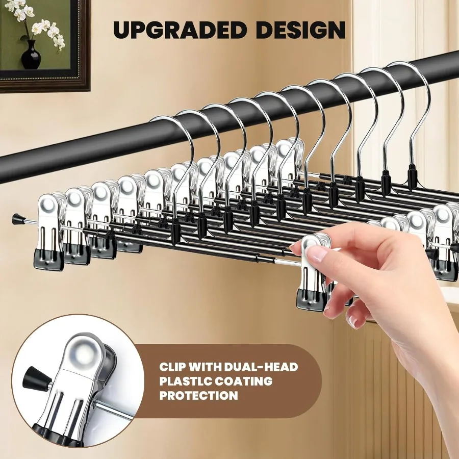 50 Pack 14Inch Heavy Duty Metal Pants Hangers with Clips for Jeans and Shorts SpaceSaving Adjustable Skirt Hangers with NonSlip