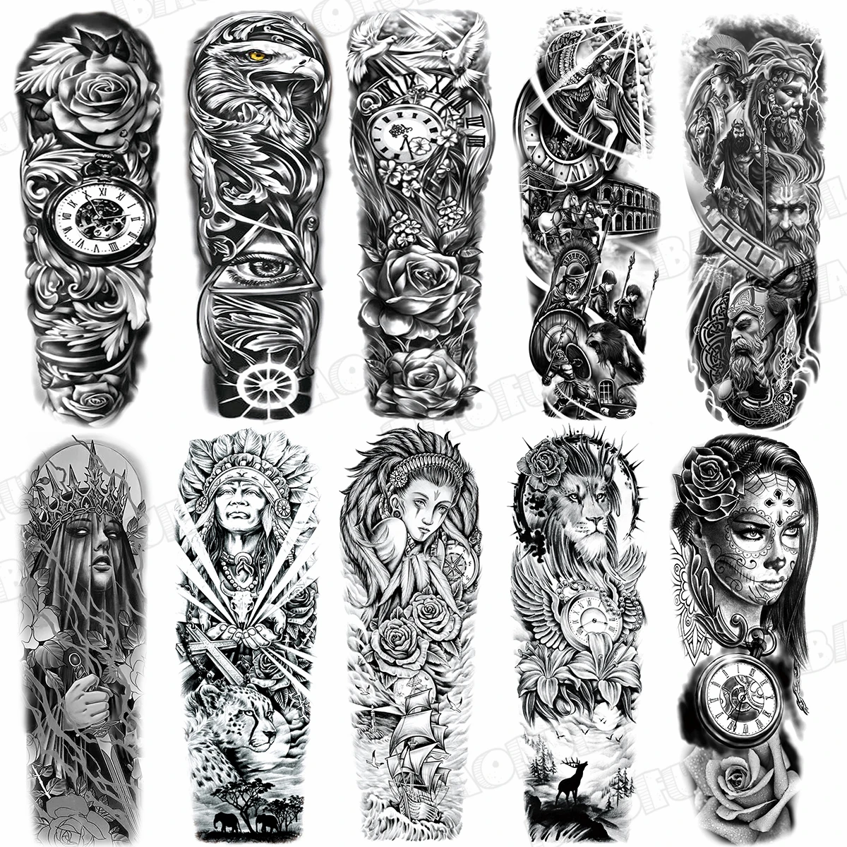 

Full Sleeve Temporary Tattoos For Men Women Realistic Compass Rose Flower Vampire Lion Tribe Fake Tattoo Sticker Thigh Tatoos