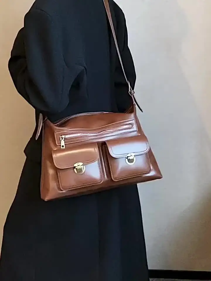 JIAERDI Vintage Brown Shoulder Bag Women Retro Pu Leather Soft