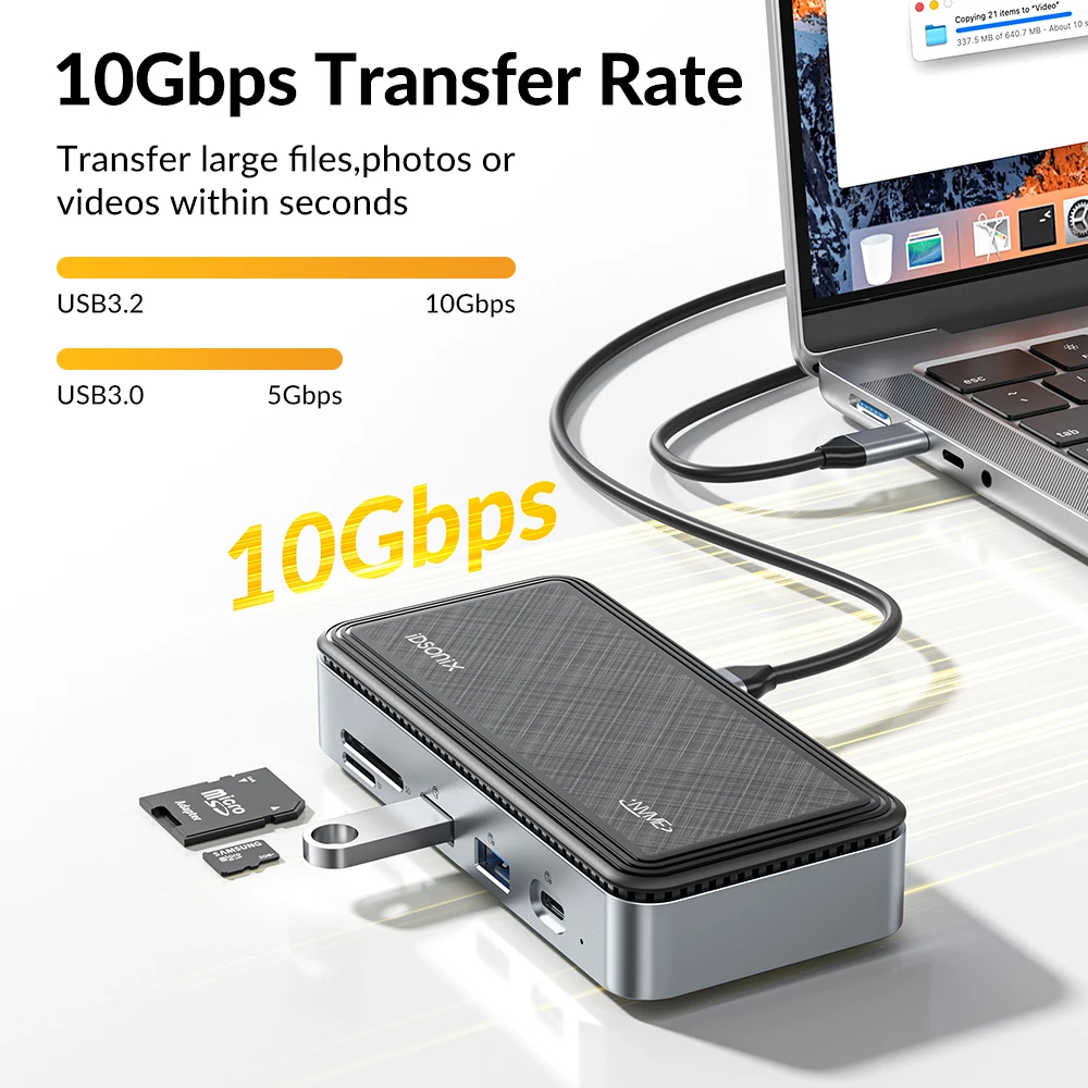 iDsonix NVMe 인클로저 10Gbps USB 3.2 허브 도킹 스테이션 SATA SSD 케이스 멀티 포트 USB 분배기 HDMI 호환 SD/TF 카드 리더기