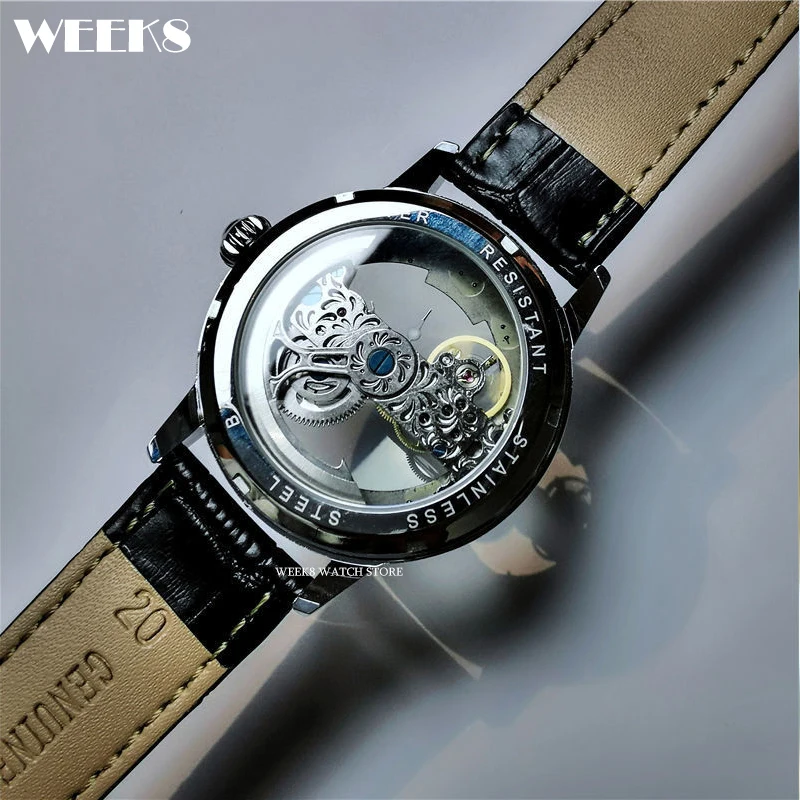 Hollow Out Tourbillon Automatic Men Watch Transparent Dial Male Mechanical Clock Waterproof Genuine Leather Skeleton Wristwatch