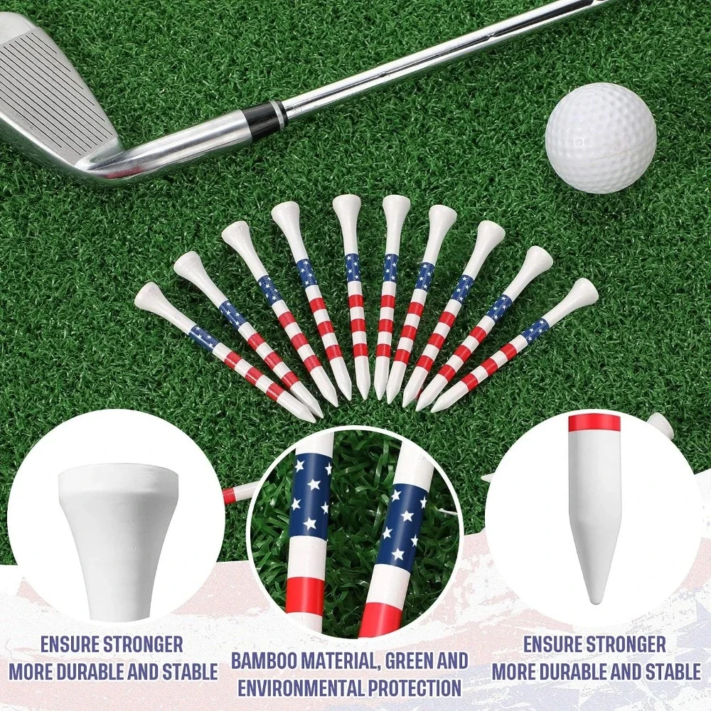 50/100PCS 3-1/4 Inch Golf Tees Bamboo Golf Tees Bulk Long Patriotic Golf Tees USA American Flag Golf Tees Red White and Blue Gol 6