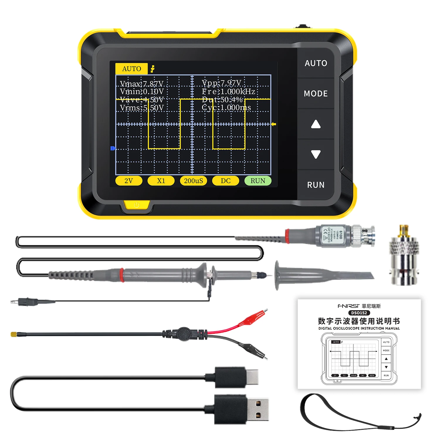 Mini osciloscopio Digital portátil DSO152, 2,5 MSA/s, 200KHz, ancho de banda analógico, 800VPP, compatible con actualización de Firmware, salida PWM