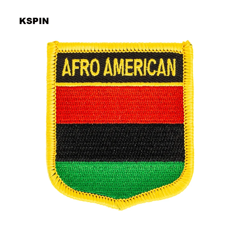 

Afro American Flag Shield Shape Iron on Embroidery Patches Saw on Transfer Patches Sewing Applications for Clothes Back Pac