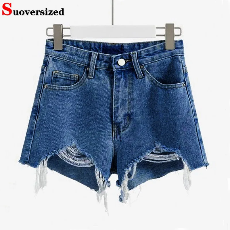 

Hole Design High Waist Denim Shorts Women Summer Thin Casual Streetwear Pantalones Cortos Korean Vintage A-lined Short Jeans New