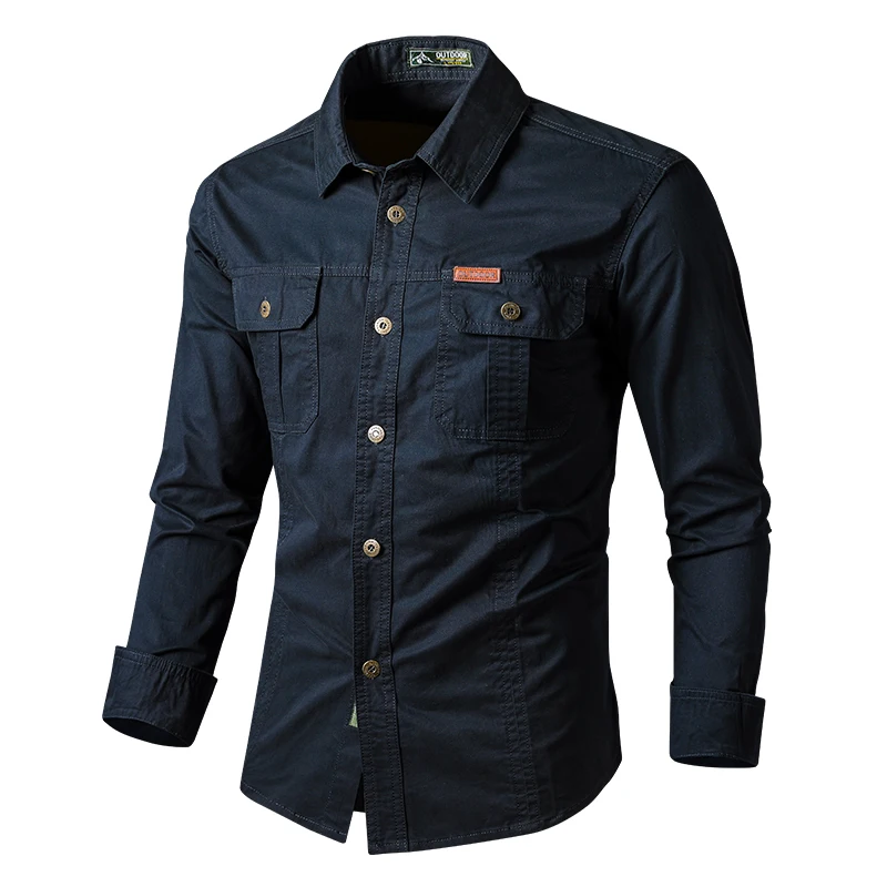 Military Shirt Men Long Sleeve 100% Cotton Army Green Mens Shirts Spring Autumn High Quality Camiseta Masculina Male Clothing