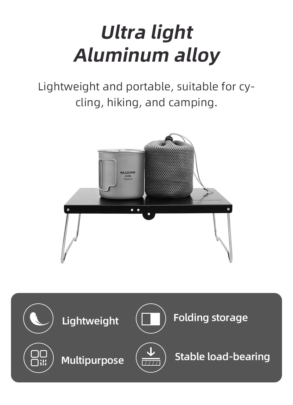 Description Picture 3 of itemPACOONE Folding Table Outdoor Portable Tea Coffee Tables  Ultralight Garden Picnic Camping Mini Table Aluminum Alloy Small Table