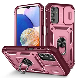 Magnetic Armor Military Grade Phone Case with Camera Slide - Galaxy A14 4G (Pink Red)