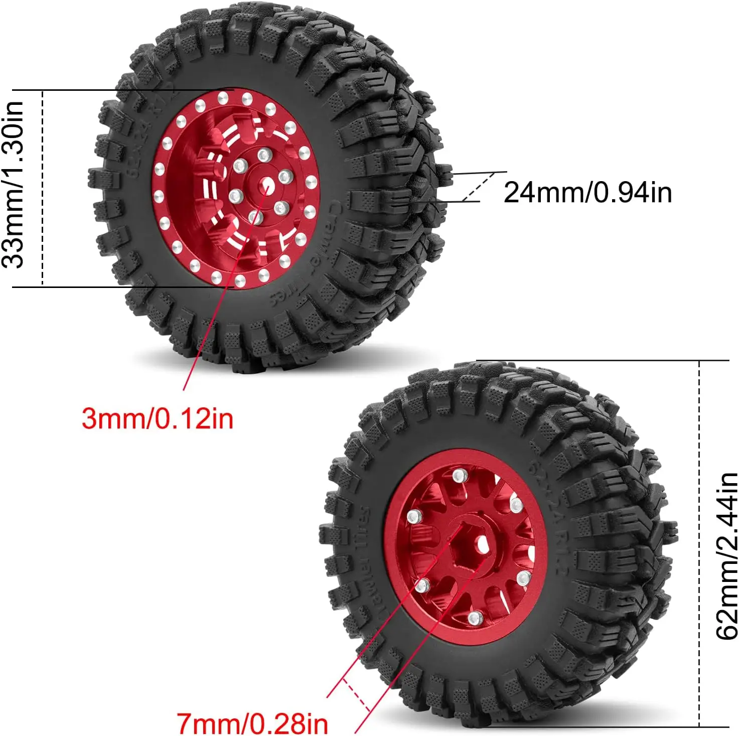 thumbnail image 2 of 1.2 Beadlock Wheels & Tires For TRX4M & SCX24 RC Crawlers - 4 Offsets Aluminum Rims 2 of 9