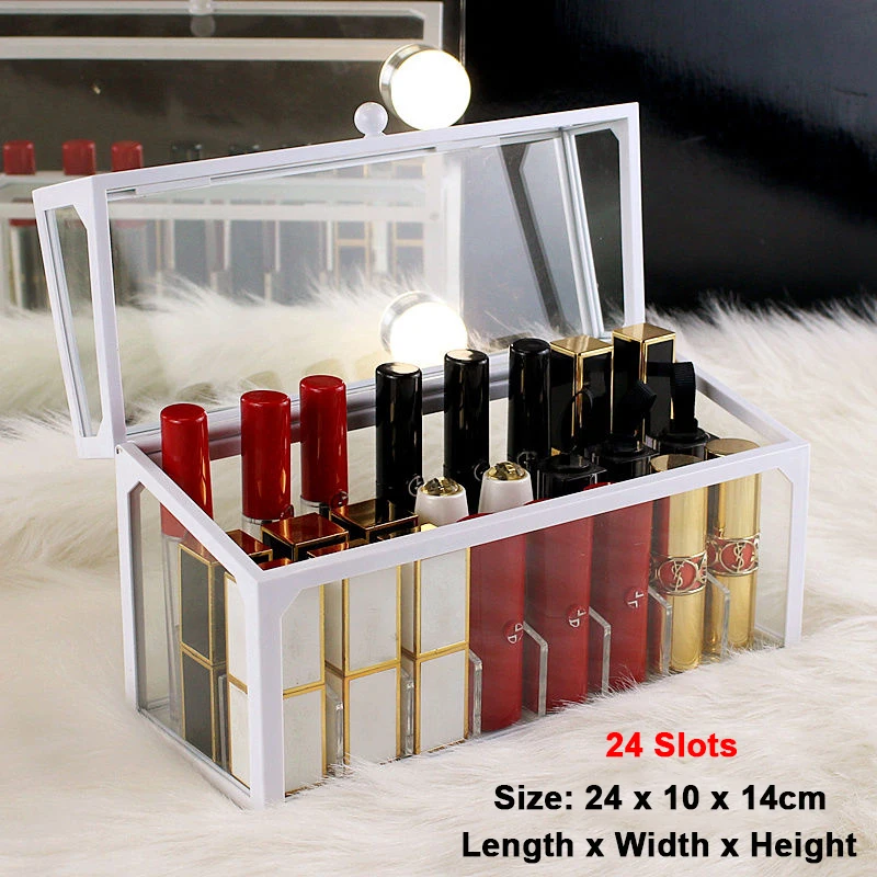 best Makeup Organizers 15/24/40 Slots Glass Lipstick Holder Dustproof Display Case Beauty Storage Box Luxury Makeup Organizer with Removable Dividers cosmetic storage Makeup Organizers