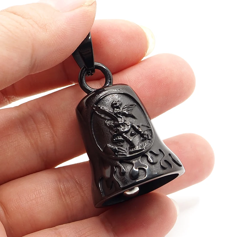 Punk 316L Stainless Steel Archangel St.Michael Guardian Bell Gold Color Black Plated Pendant 6