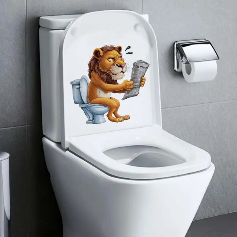 Toilet Stickers Funny Cat Dog Fox Tiger Animal on Toilet Bathroom Toilet Cover Wall WC Home Bathroom Decoration