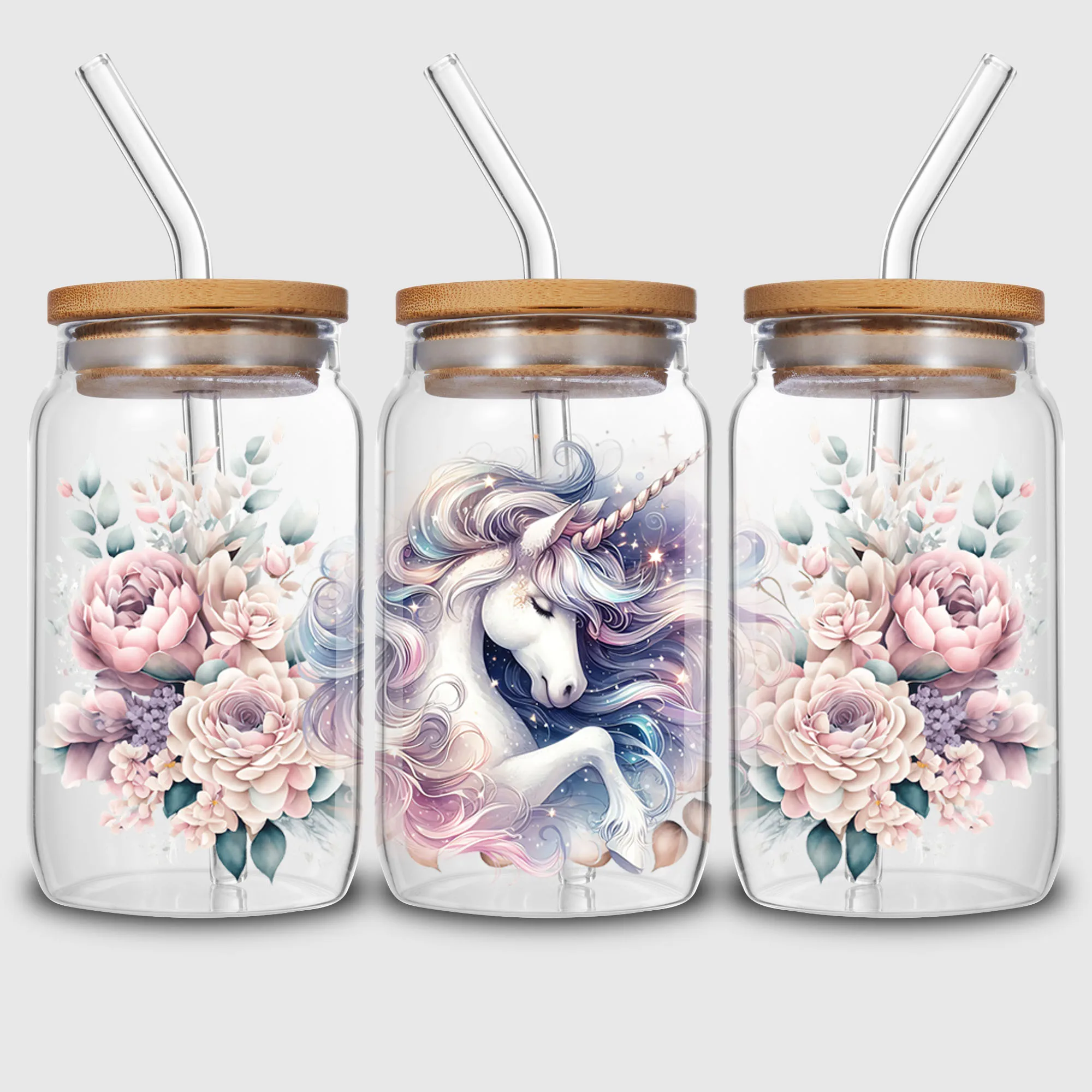 5 Sheets Unicorn UV DTF Cup Stickers, DTF Transfer Stickers, Beautiful Unicorn Waterproof Wipe-Off Transfer Paper for 16oz cup