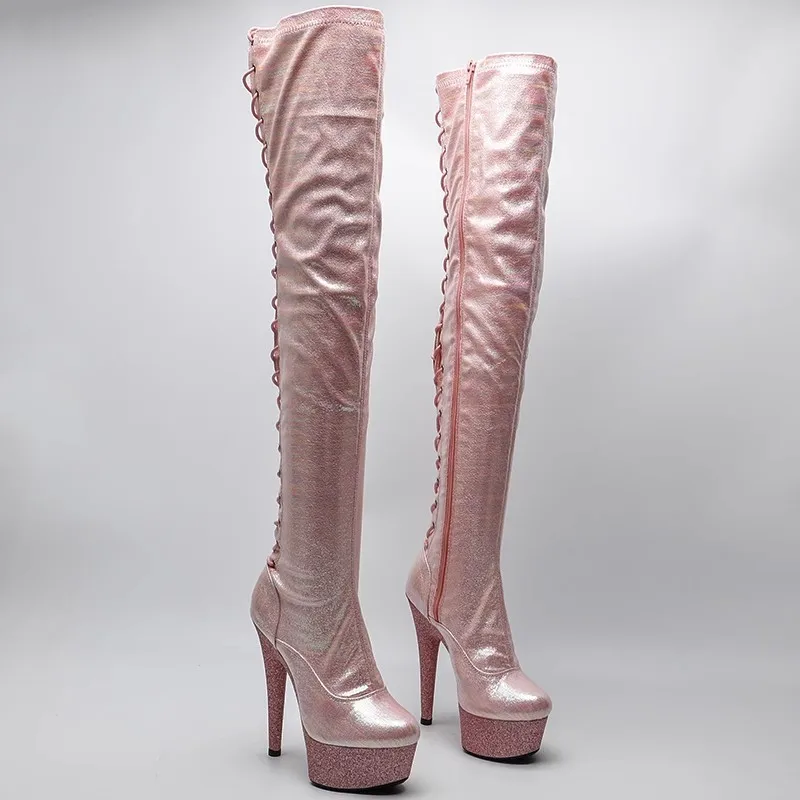 

Auman Ale New 15CM/6inches PU Upper Sexy Exotic High Heel Platform Party Women Over The Knee Boots Pole Dance Shoes 045