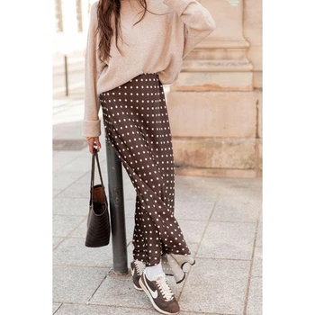 Womens Y2k Polka Dot Print Satin Long Skirts A Line Swing Bohemian Maxi Skirt Vintage Side Zip Flowy Skirt Streetwear 3