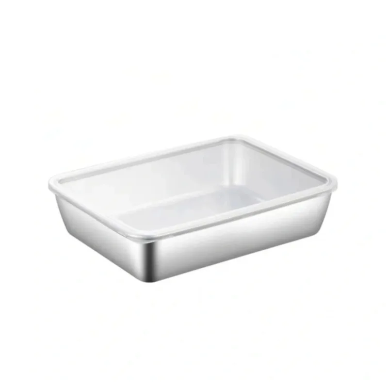 Stainless Steel Rectangle Tray Large Capacity Metal Food Serving Plate Rice Noodle Pan Home Lunch Bento Dishes Storage Organizer