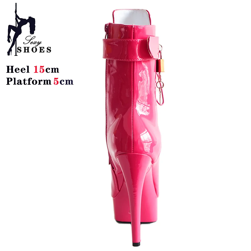 New Striper Shoes Sexy 6 inch High Heel Women Ankle Boots Fetish Padlocks Boots High heels Party Pole Dance Striptease Shoes