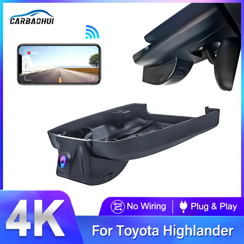 

HD 4K 2160P Hidden Car DVR Video Recorder Dash Cam Camera For Toyota Highlander Kluger (XU50 XU70) 2021 2022 2023 Night Vision