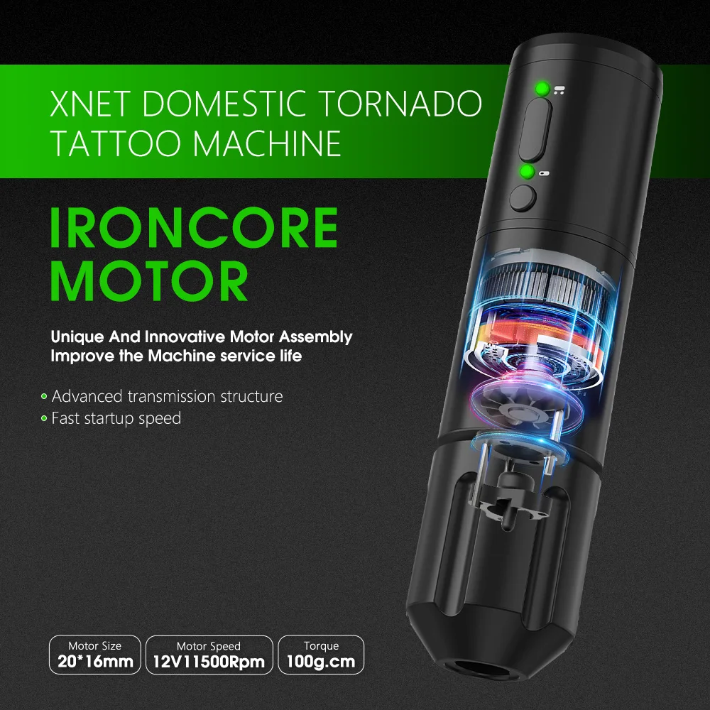 XNET Tornado Wireless Tattoo Machine Dual Pen Kit Coreless motors 4.0mm Stroke 2000mAh Battery For Tattoo Artist